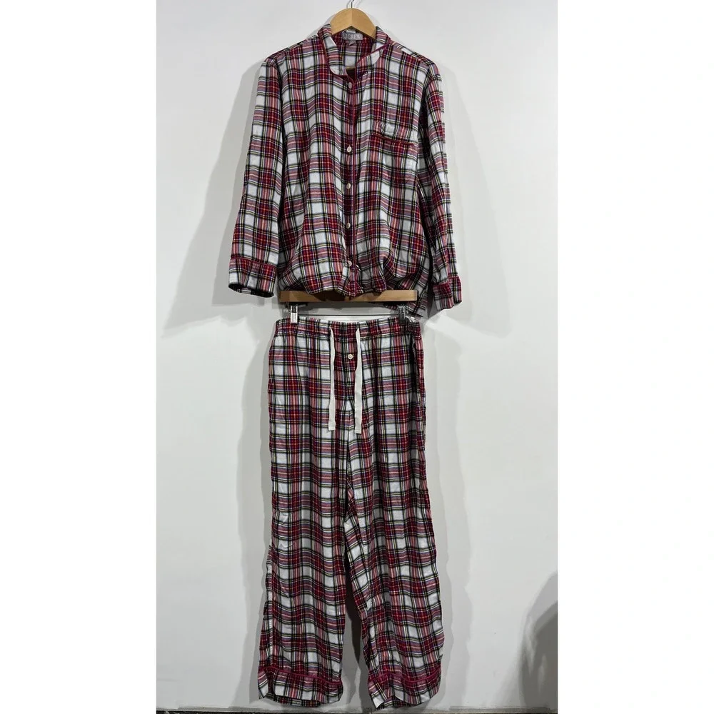 J.Crew Preppy Old Money Holiday Plaid Pajama Set Long Sleeve Top Pants Medium